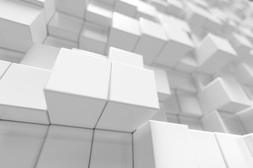 Poster - White geometric cube, cubical, boxes, squares form abstract background. Abstract white blocks. Template background for your design, 3d rendering