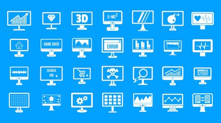 Poster - monitor icon blue set vector