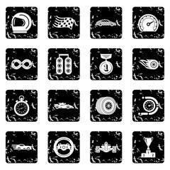 Poster - Car race icons set grunge vector