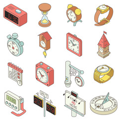 Poster - Time and clock icons set, isometric style