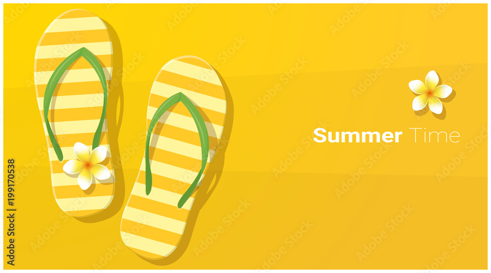 Hello Summer season background with sandals on tropical beach , vector ...