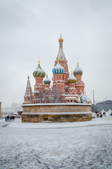 Wall Mural - St. Basil Cathedral seen through the snow. Red Square, Moscow, Russia