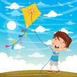 Vector Illustration Of Kid Playing Kite