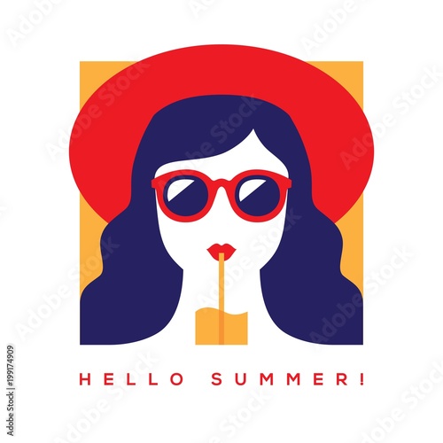 Plakaty do baru - pubu hello-summer-card-with-girl-in-sunglasses