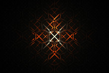 Abstract Intricate Geometric Fractal Ornament With Crossing Orange Lines. Psychedelic Digital Art. 3D Rendering.