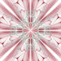 Wall Mural - Abstract exotic flower with textured petals. Fantastic symmetrical fractal design in bloody red and grey colors. Psychedelic digital art. 3D rendering.