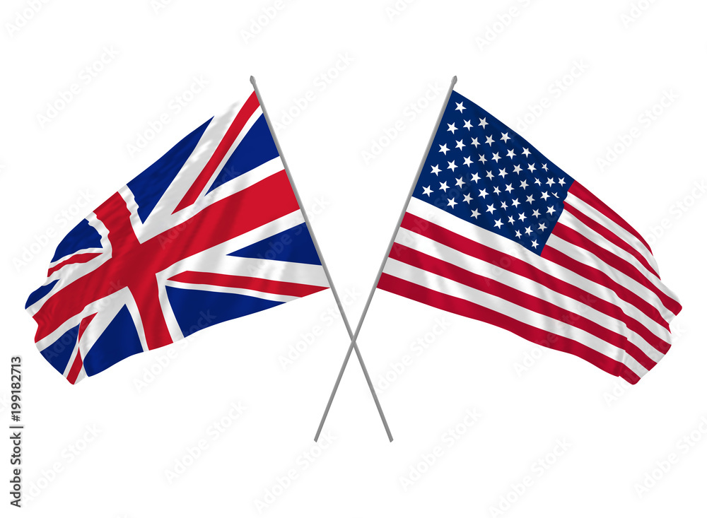 UK and USA combined flags waving - obrazy, fototapety, plakaty 