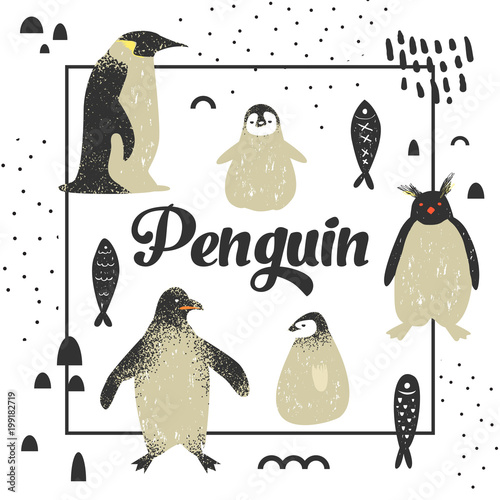 Cuadros en Lienzo Baby Shower Design with Cute Penguins