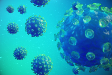 Wall Mural - viral hepatitis infection causing chronic liver disease. hepatitis viruses. influenza virus h1n1. sw