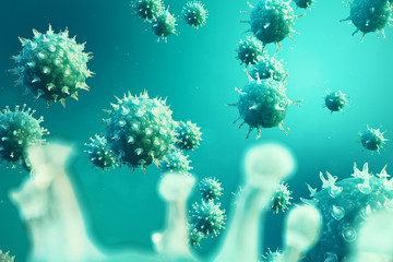Wall Mural - 3d illustration pathogenic viruses causing infection in host organism. viral disease epidemic. virus