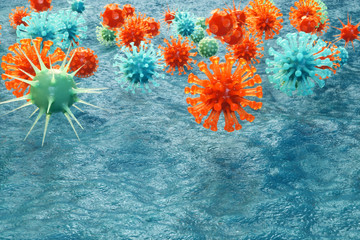 Wall Mural - 3d illustration pathogenic viruses causing infection in host organism. viral disease epidemic. virus