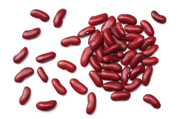 red kidney beans isolated on white background. top view