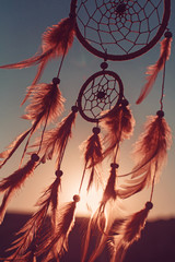 Fototapeta Dreamcatcher sunset , boho chic, ethnic amulet