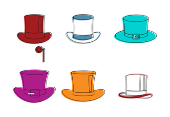 Wall Mural - Top hat icon set, color outline style