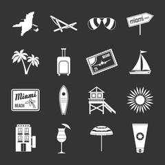 Wall Mural - Miami icons set grey vector