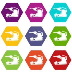 Sticker - Motorcycle helmet icons set 9 vector