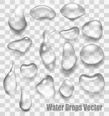 Canvas Print - Drops of water on a transparent background. Vector.