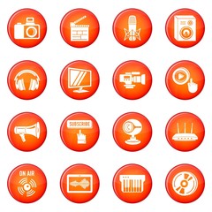 Poster - Multimedia internet icons set red vector