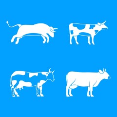 Wall Mural - Bull, cow icon blue set vector