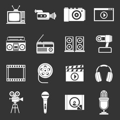 Poster - Audio and video icons set grey vector