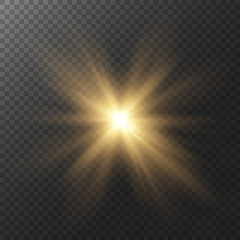 Wall Mural - yellow glow light effect. star burst with sparkles. sun with rays and glow on transparent background