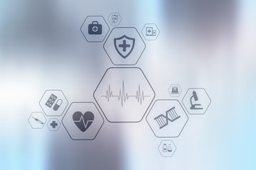 Poster - medical concept on virtual screen. healthcare. online medical consultation and health check, emr, eh