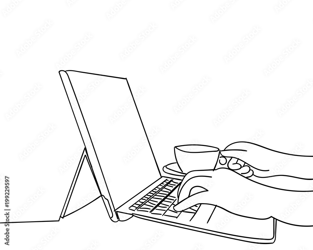 Computer Typing Drawing Person Typing On Laptop Drawing