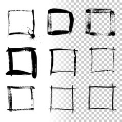 Poster - Square grunge frames isolated on transparent background. Vector design element set.
