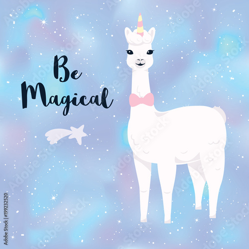 Cuadros en Lienzo Cute cartoon llama character with No drama llama motivational quote