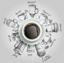 Cup Of Coffee With Coffee Drinks Vector Creative Illustration