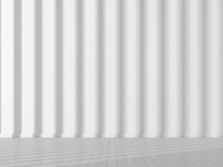 Poster - 3D stimulate of white room interior and wood plank floor with sun light cast rhythm of shadow on the wall,Perspective of minimal design architecture