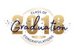 Graduation label. Vector text for graduation design, congratulation event, party, high school or college graduate. Lettering Class of 2018 for greeting, invitation card