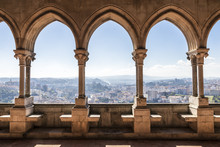 Leiria, Portugal. Overlooking View Of The City Of Leiria From The Gothic Arcade Of The Paco De D Joao I (Palace Of John I)