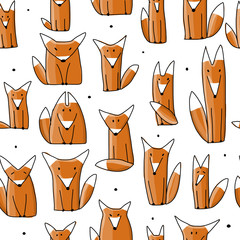 Poster - Funny foxes, seamless pattern for your design