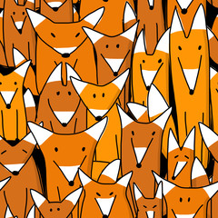 Poster - Foxes big family, seamless pattern for your design