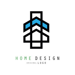 Poster - Original linear logo for house design company or business with abstract geometric shapes. Vector emblem for store with decor and home accessories