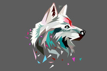 The Head Of A Wolf. Polygon Style. Low Poly