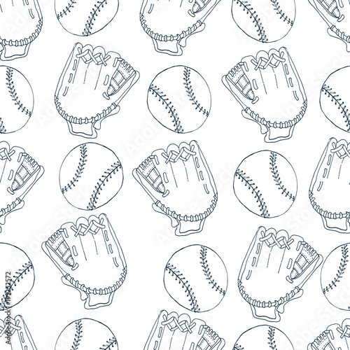 Seamless Pattern Vector Hand Drawn Illustration Of A Baseball