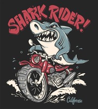 Shark Rider On Motorcycle Vector T-Shirt Design