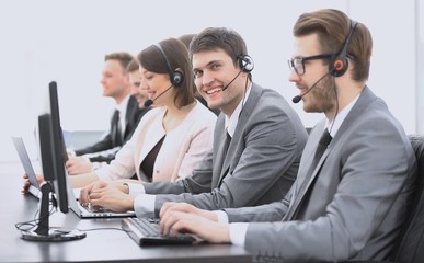 Sticker - employee call center with headset at workplace