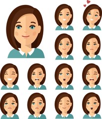 Set of different avatar people in colorful flat style.
Collection of various emotion expression avatar man woman - happy, angry, sad, funny.
