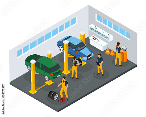 Isometric Car Repair Service Template