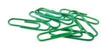 Green Paperclips Isolated On White Background