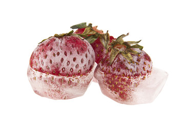 Canvas Print - frozen strawberries isolated on white background