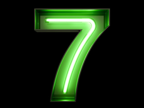 Neon green light digit alphabet character 7 seven font