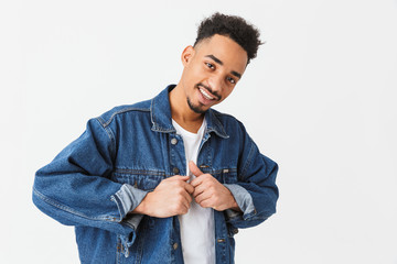 Sticker - Smiling african man in denim jacket posing