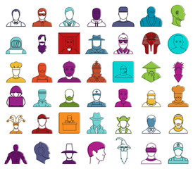 Poster - Man avatar icon set, color outline style