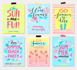 Wall Mural - Summer hand drawn calligraphyc card set.