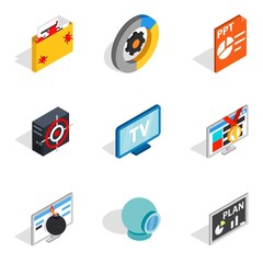 Sticker - Videotape icons set, isometric style