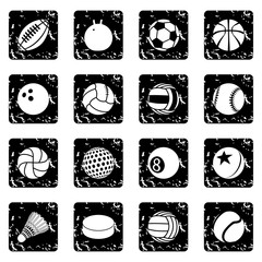 Wall Mural - Sport balls icons set grunge vector